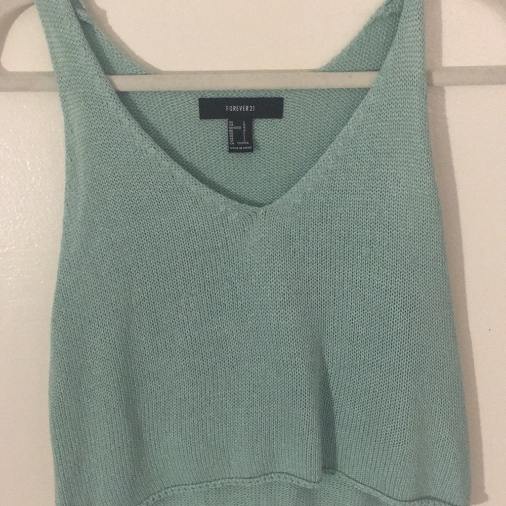 Green/blue knit material crop top